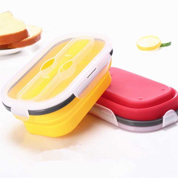 Boîte à lunch pliable en silicone pliable alimentaire bento conteneur de stockage gratuit micro-ondes portable bureau pique-nique camping en plein air boîte 210925