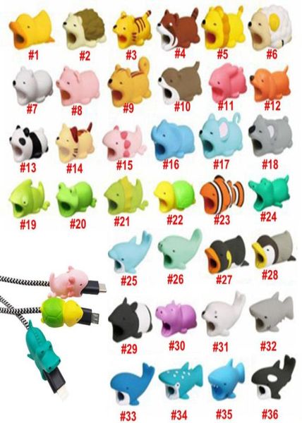 Silicone Mignon Cartoon Animals Bite Cable Protector Cover Organizer Winder Gestion pour le téléphone portable Charge Data Ligne Earpho3908534