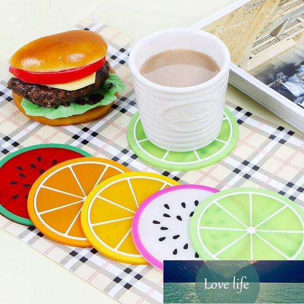 Silicona Linda Tazas de frutas Coaster Frutas Patrón Botellas Mat Colorido Redondo Taza Cojín Titular Limón Naranja Drinkware Pads OWB7447