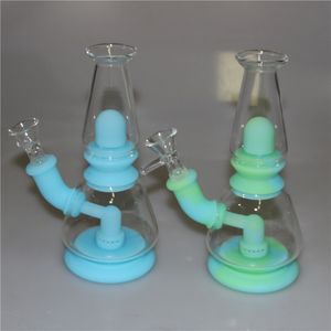 Tubos de agua de silicona Dab Rig, pipa de vidrio para fumar, pelele Bongs que brillan en la oscuridad, cachimba irrompible shisha