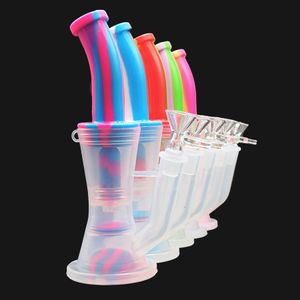 Silicone Dab Rigs Filtration à double couche Bongs multifonctions Pipe à eau Pipe à fumer en silicone Shisha Narguilé pour fumée herbe sèche Détachable