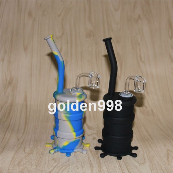 Silicone Dab Rigs Mini conduite d'eau en silicone Bongs Jar Pipe à eau Silicon Oil Drum Rigs avec bol en verre avec bangers à quartz de 4 mm