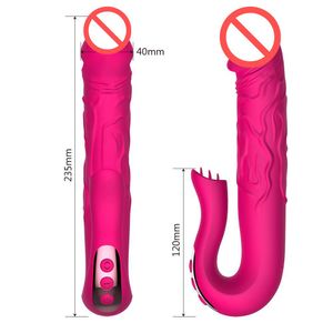 Consolador vibrador de silicona rotación telescópica 9 velocidades vibración lengua vibración clítoris masaje Vaginal juguetes sexuales para mujeres