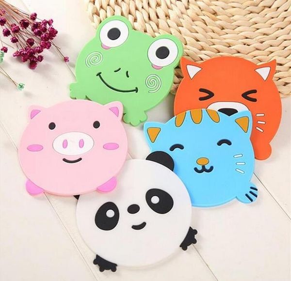 Mesa de comedor de silicona Mantel individual Coaster Accesorios de cocina Mat Cup Bar Mug Animal de dibujos animados Panda Frog Cat Pig Drink Pads Venta al por mayor DHL gratis