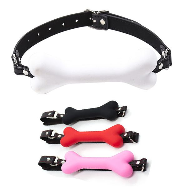 Silicone chien os bouche ouverte Oral Gag Faux cuir tête harnais ceinture BDSM Bondage sangle fétiche Flirt érotique esclave sexy jouets articles de beauté