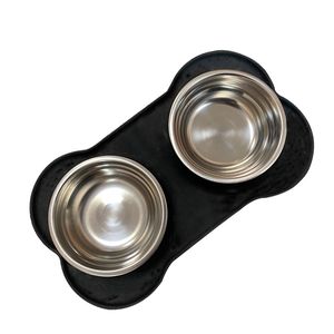 Gamelles en silicone pour chien en acier inoxydable avec tapis en silicone anti-dérapant anti-dérapant pour chat pour animaux de compagnie chiot petit 210320