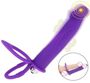 Siliconen dubbele penetratie penis vibrator band op dildo anale plug prostaat massages sex speelgoed voor mannen sexo3132516