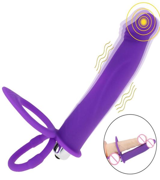 Silicone Double pénétration pénis vibrateur sangle sur gode Plug Anal Massage de la Prostate jouets sexuels pour hommes Sexo1889260