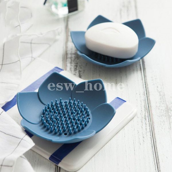 Boîte à savon égouttoir en Silicone, support en forme de Lotus, vaisselle Portable, plateau antidérapant, accessoires de salle de bains