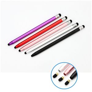 Pluma de dibujo de pantalla táctil capacitiva de puntas duales de silicona para teléfono inteligente Tablet PC