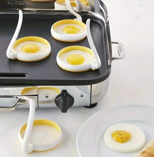 Anillos de silicona para huevos con mango que se mantiene fresco, moldes circulares perfectos para huevos fritos y panqueques, juego de 2, amarillo