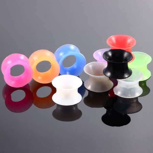 Silicone flexible mince double évasé bouchons d'oreille tunnel de chair jauge d'oreille extenseur civière boucles d'oreilles boucles d'oreilles piercing oreille 6 paires mélange s2443