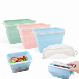 Cajas de almuerzo plegables de silicona Caja de almacenamiento de contenedores de frutas selladas para microondas sin BPA de grado alimenticio