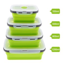 Siliconen Opvouwbare Lunchboxen Rechthoek Opvouwbare Bento Box Voedsel Container Kom 350 500 800 1200 ml 4 stuks set234o