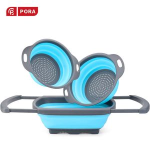 Silicone plegables coladores 2 piezas, escurridor de silicona de colador de verduras de frutas, con asas extensibles, accesorios de cocina gratuitos BPA 210626