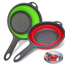 Panier de légumes pliant en silicone Passe-passe pliable Cuisine de cuisine Panier de drain de lavage Panier de drainage rond