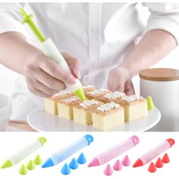 Stylo d'écriture alimentaire en Silicone, outils de décoration de chocolat, moule à gâteau, crème, glaçage, pâtisserie, accessoires de cuisine avec 4 buses 0116