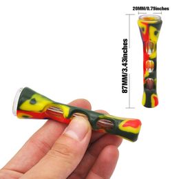 Silicone Verre Fumer Herb Pipe 87MM Frappeur Pirogue Coloré Pipe Tabac Cigarette Pipe Main Cuillère Pipes Fumée Accessoires 17g 8 Couleurs