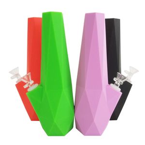 Pipe à eau en verre de silicone 10 pouces Cool géométrique incassable cire Dabs concentré extrait huile sèche herbe tabac Bong avec bol de fleurs