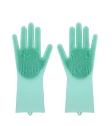 Siliconenhandschoenen met borstel herbruikbare veiligheid siliconen schotel wassen handschoen hittebestendige handschoenen keuken reinigingsgereedschap hhaA614 28 n26836259