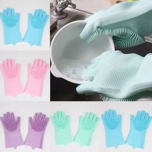 Gants en silicone avec brosse Gant de lavage de vaisselle en silicone de sécurité réutilisable Gants résistants à la chaleur Outil de nettoyage de cuisine WHT0228