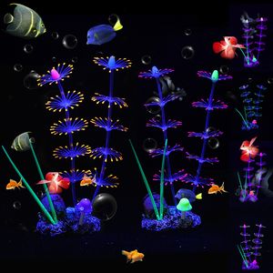 Silicone brillant aquarium artificiel rium plantes de corail ornement sous-marin décor accessoires D3 Y200917