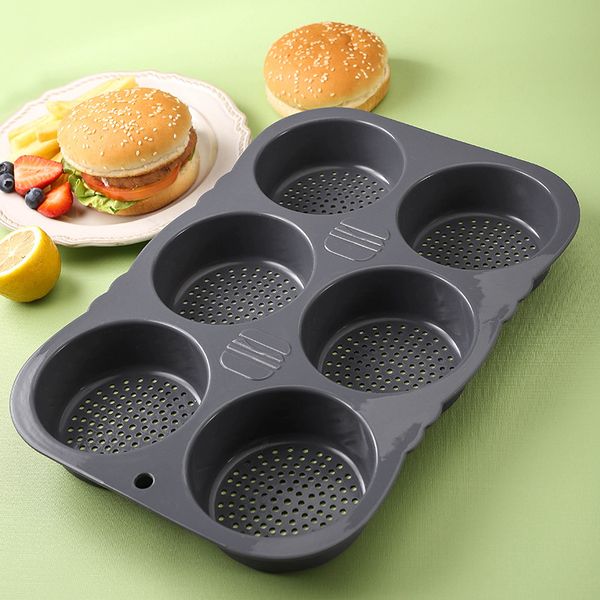 Moule à pain à Hamburger en Silicone, moule à pain à 6 cavités, outil de cuisson, four résistant aux hautes températures, plaque de cuisson, moule à pain W0192