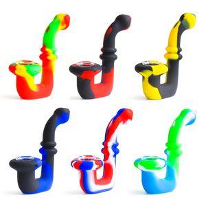 Pipe à main en silicone Sherlock Pipes à fumer avec bol en verre Plate-forme pétrolière Bong en verre