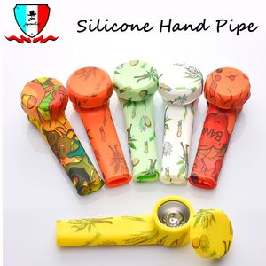 Pipe à main en silicone avec bol en métal remplaçable couleur mélangée fumer narguilé bang en silicone de qualité alimentaire aux herbes sèches