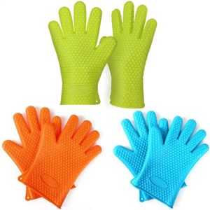 Guantes de silicona resistentes al calor para horno, guantes flexibles antideslizantes para horno microondas, resistentes al agua y fáciles de limpiar, manopla para hornear Goves para barbacoa 240227