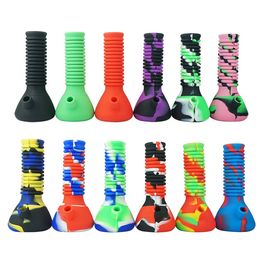 Silicone Narguilé Pipe À Eau Bécher Télescopique Silicone Changeant De Forme Fumer Bong Dab Rigs Barboteur Portable avec Bol En Verre Downstem