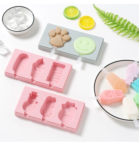 Molde de helado de silicona con cubierta, moldes para paletas de hielo con forma de animales, bandeja de helado casera DIY de verano