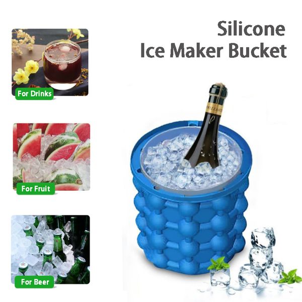 Fabricante de cubitos de hielo de silicona, cubo 2 en 1, bandeja con molde para hielo, caja para bebidas de vino, Enfriador de frutas, armario de cerveza, herramientas de cocina, congelador de whisky