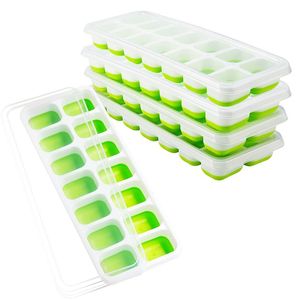 Siliconen Ice Cube trays Tools met deksels Mini ICES Cream Tools 14 Cellen Koelvoedsel Lade Mold Mets Covers Green Blue HH21-256