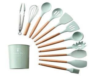 Outils de cuisine en Silicone ensembles de cuisine cuillère à soupe spatule pelle avec manche en bois outils de cuisson résistants à la chaleur accessoires T20041527958905