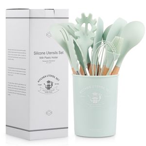 Ustensiles en silicone ensembles outils de cuisine avec manche de cuisine à poignée en bois 12 PCS Set Spatule Spatule Spade Spade Spade Spade Spade Cooking Huile Brush YL457