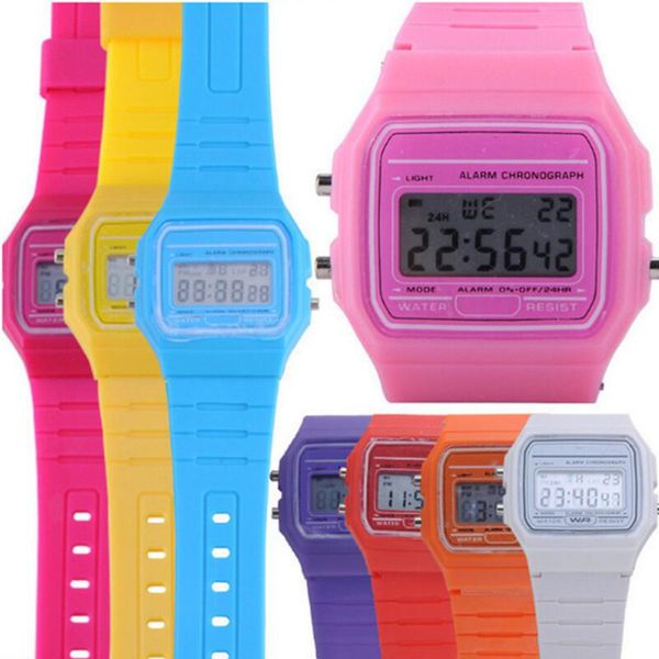 Silicone Led Montre Réveil F-91W Montres Hommes Femmes Enfant Sport Montres De Luxe F91 Mince Multicolore LED Gelée Montre