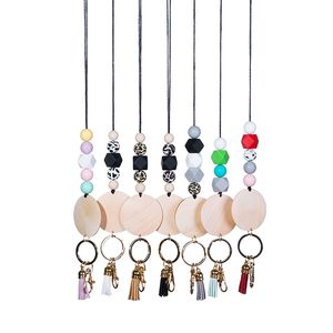 Silicone léopard perlé porte-clés longe bricolage copeaux de bois gland porte-clés cadeau de noël collier porte-clés