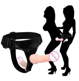 Siliconen lesbische strapon dildo dubbele stimulatie band op dildo met broek realistische penis anale seksspeelgoed voor vrouw paar sexo c185759104