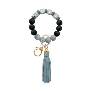 Silicone Love Beads Strand Tassel Charm Blacelet Key Rings Wrap polsband Keychain hangt mode -sieraden Will en Sandy