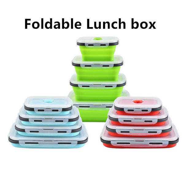 Fiambrera de silicona Set Apilable Bento Contenedor de preparación de alimentos Fiambrera plegable Microondas Cena Contenedores de almacenamiento A prueba de fugas Picnic fresco Camping