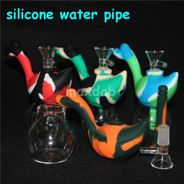 pipas de agua Silicona Mini Dab Rig Recycler Bong Protable Water Pipes Bubbler 14mm Oil Rigs Unbreakable Bent Neck Bongs Grueso