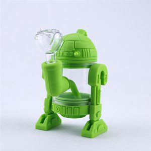 Narguilés silicone Mini incassable bongssilicone bong détachable robot moderne conception verre eau bongs étui verre pipes avec emballage en boîte.