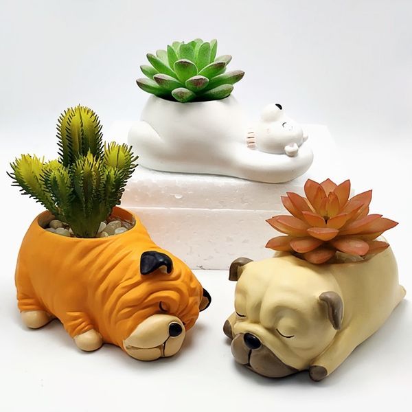 Molde de silicona lindo perro maceta suculentas DIY hacer resina hormigón jarrón cactus silicona decoración del hogar herramientas 220601