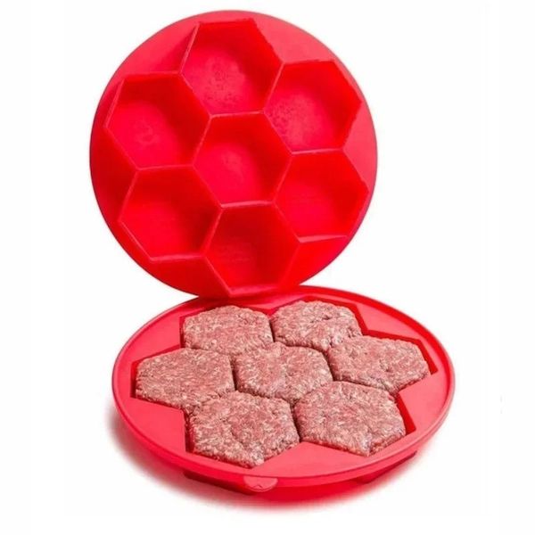 Molde de silicona para chuletas y hamburguesas 7 celdas 24 cm molde hexagonal sartén horno universal bandeja de pan bandeja para hornear bandeja de cocción