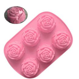 Siliconen vormen voor zeep 6 holes bloem roze cake ijs chocolade mal soap 3d cupcake bakware bak cake pan muffin mal