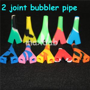 embout en silicone pour bongs Mini conduite d'eau Multi Couleurs Portable Shisha 2 tuyaux à main articulés VS verre torsadé barboteur émoussé bong