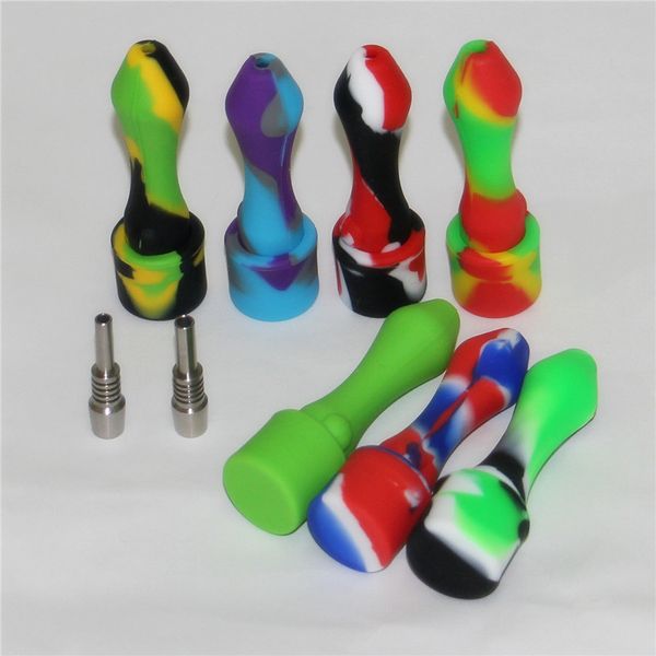 Cachimbas de néctar de silicona con junta de 10 mm Ti Nail colectores de paja plataformas petrolíferas bongs tubería de agua de silicona plataformas DAB cuencos deslizantes de vidrio