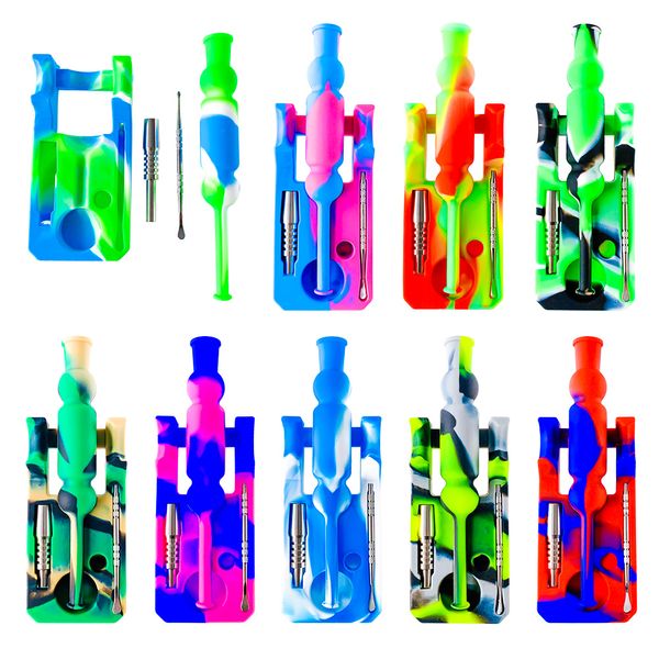 Kits de collecteur de nectar en silicone avec joint de 14 mm Ti Nail Pipe à fumer Paille plates-formes pétrolières bongs en verre Pipe à eau accessoires de fumée dab rig