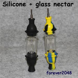 Silicone Nectar Bong narguilé avec 10mm Titane Pointe Dab Paille Huile Rigs Tuyau d'eau en verre bong accessoires pour fumer dabs rig